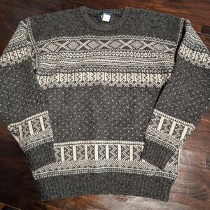 Woolrich VTG Charcoal and Cream Patterned Crewneck Sweater, Men's M